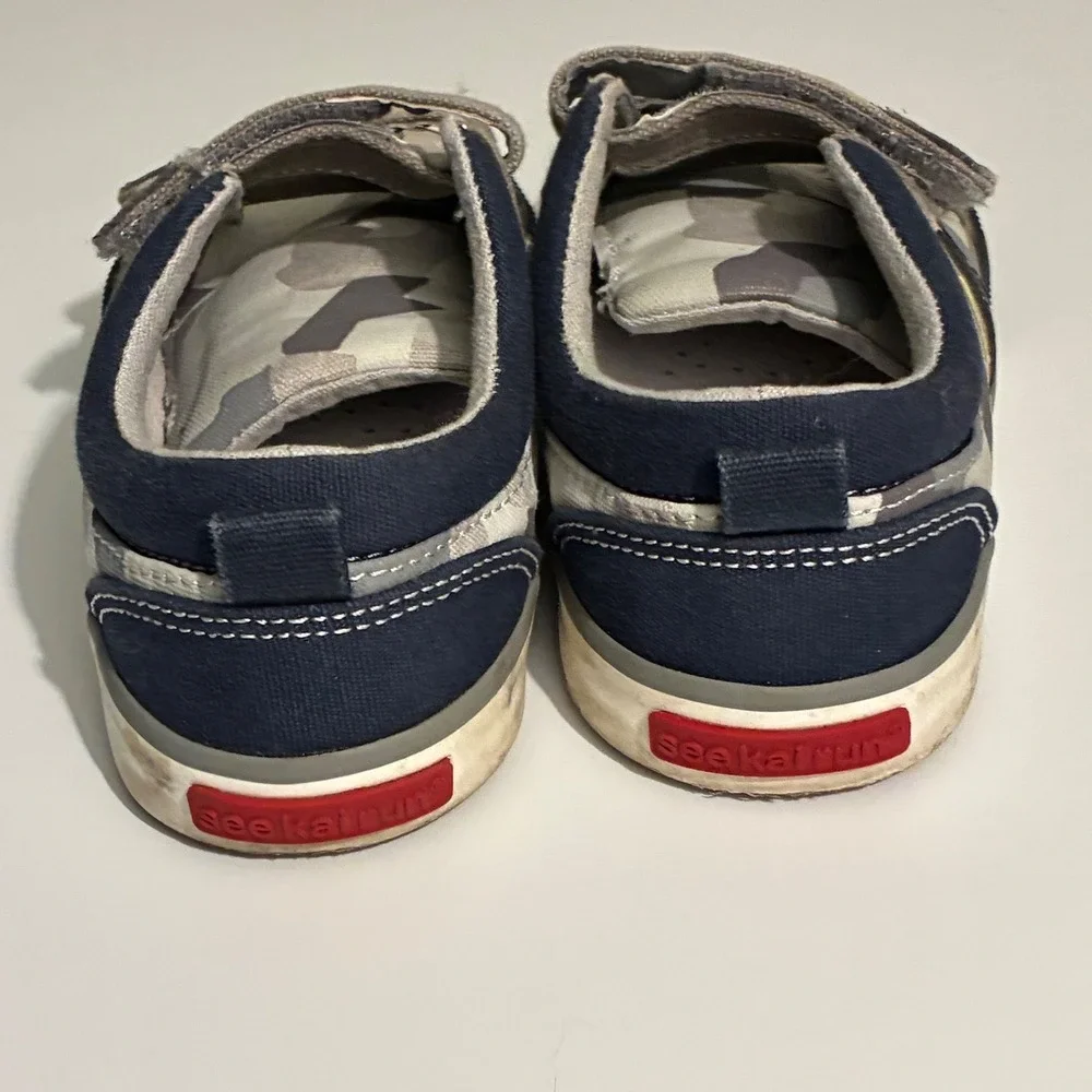 See Kai Run Kids Size 12 Camo Canvas Low Top Sneakers Grey Blue Double Strap